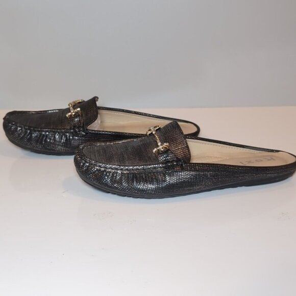 Kozi Metallic Loafer Shoes Vegan Faux Leather Rhinestone Buckle Slip On Flats - Picture 5 of 13